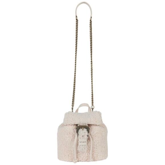 NWOT Versace Jeans Couture Faux Shearling Convertible Mini Backpack Cream & Gold main image 8